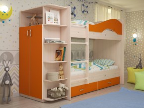Кровать 2-х ярусная Мая с ящиками и шкафом на латофлексах оранж в Нижнем Тагиле - nizhnij-tagil.magazinmebel.ru | фото