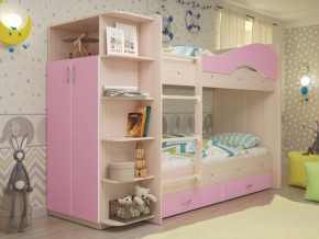Кровать 2-х ярусная Мая с ящиками и шкафом на латофлексах розовый в Нижнем Тагиле - nizhnij-tagil.magazinmebel.ru | фото