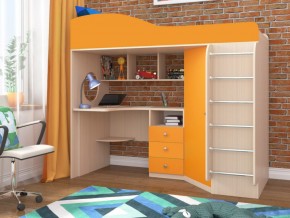 Кровать чердак Кадет 1 с металлической лестницей Дуб молочный-Оранжевый в Нижнем Тагиле - nizhnij-tagil.magazinmebel.ru | фото