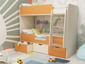 Кровать двухъярусная Малыш двойняшка дуб молочный-оранжевый в Нижнем Тагиле - nizhnij-tagil.magazinmebel.ru | фото