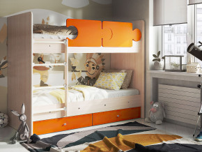 Кровать двухъярусная Тетрис латы с бортиками дуб млечный-оранжевый в Нижнем Тагиле - nizhnij-tagil.magazinmebel.ru | фото