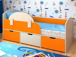 Кровать Малыш Мини Дуб молочный-Оранжевый без бортика в Нижнем Тагиле - nizhnij-tagil.magazinmebel.ru | фото